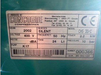 Αεροσυμπιεστής Airmec Concorde CXS 30 Elektrische Zuigercompressor 3 PK 400 L / min 10 Bar Silent As New !: φωτογραφία 3