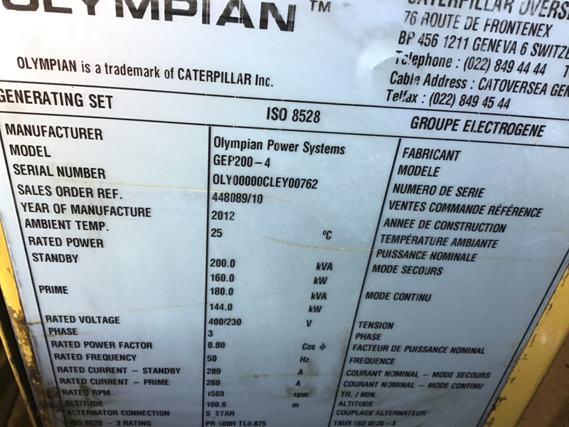 Βιομηχανική γεννήτρια Olympian GEP 200-4 GENERATOR 200 KVA USED: φωτογραφία 11