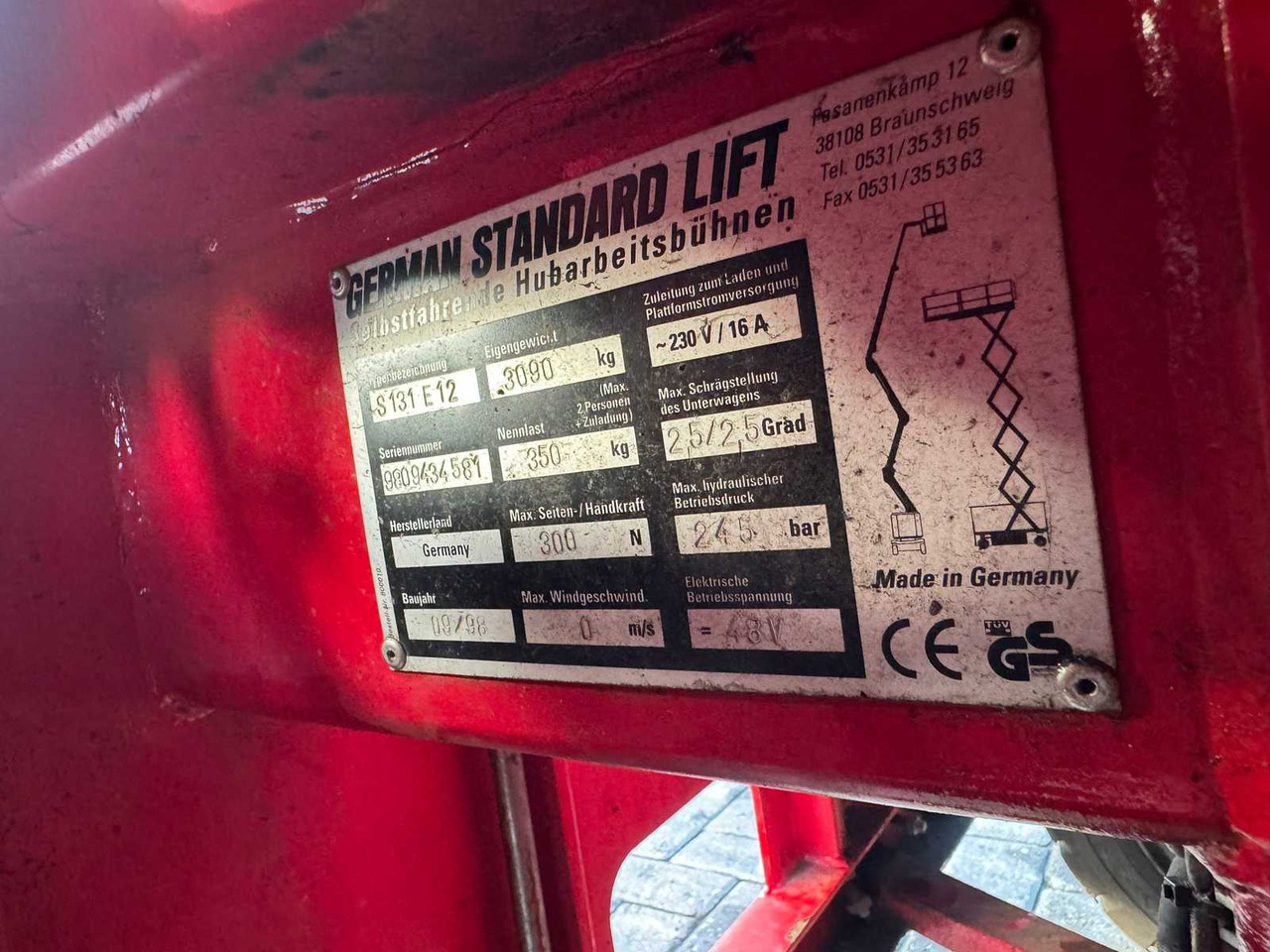 Πλατφόρμα εναέρια German standard lift S131 E12: φωτογραφία 11